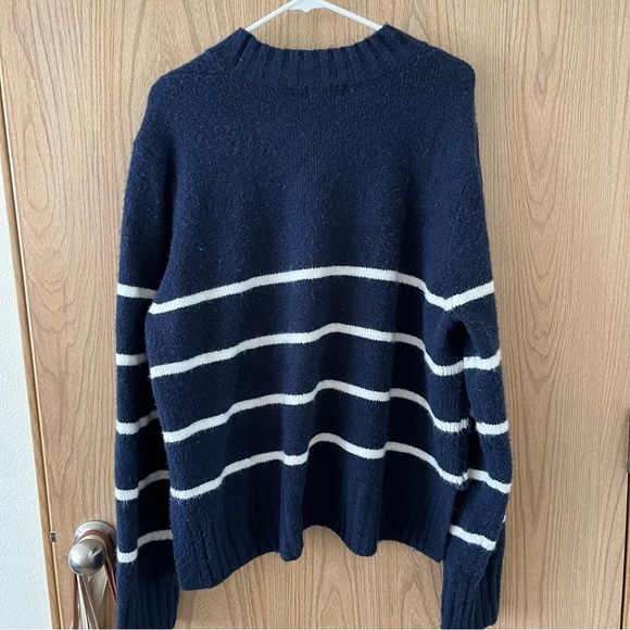 Dip Blue and White Striped Mock Neck Crop Cozy Sweater - Picture 2 of 10
